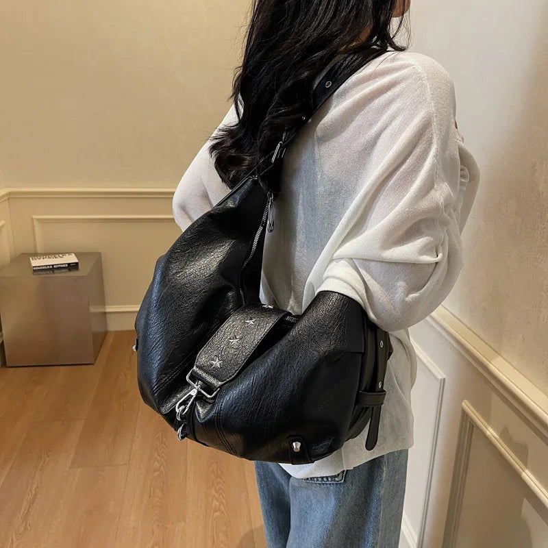 ANGE - Sac à Main Besace de Cours en Cuir vegan Noir