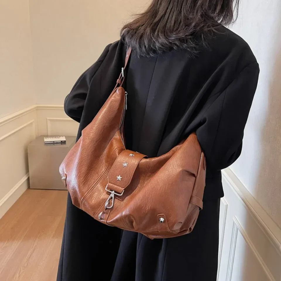 ANGE - Sac à Main Besace de Cours en Cuir vegan Marron