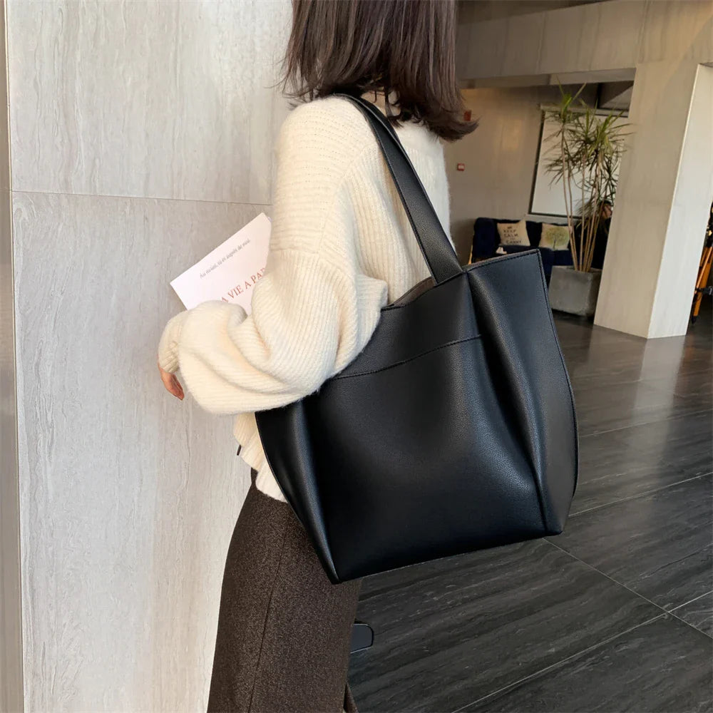 AURELIA - Grand Sac à Main de Cours en Cuir vegan Souple noir 