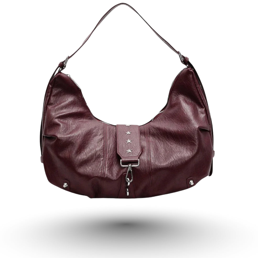 ANGE – Sac à main besace de cours en cuir vegan bordeaux, chic et pratique