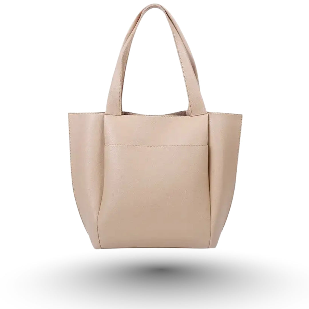 AURELIA – Grand sac à main de cours en cuir vegan souple beige, pratique et élégant.
