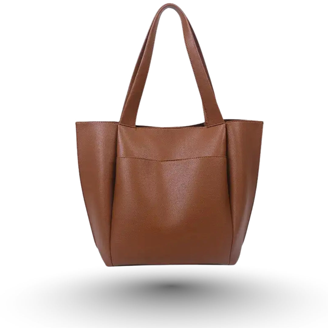 AURELIA Grand sac à main de cours en cuir vegan souple camel pratique et élégant.