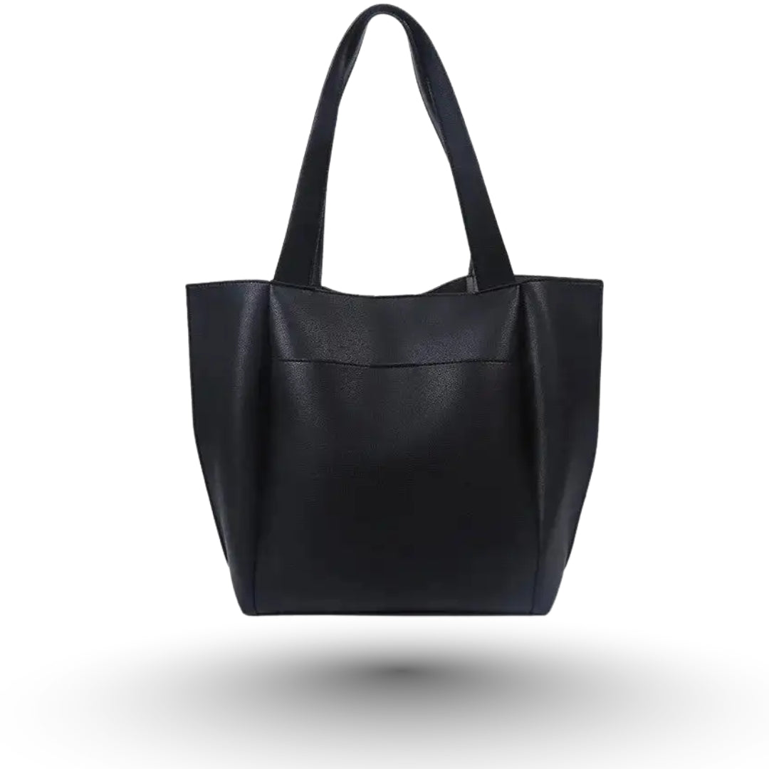 AURELIA Grand sac à main de cours en cuir vegan souple noir, pratique et élégant.