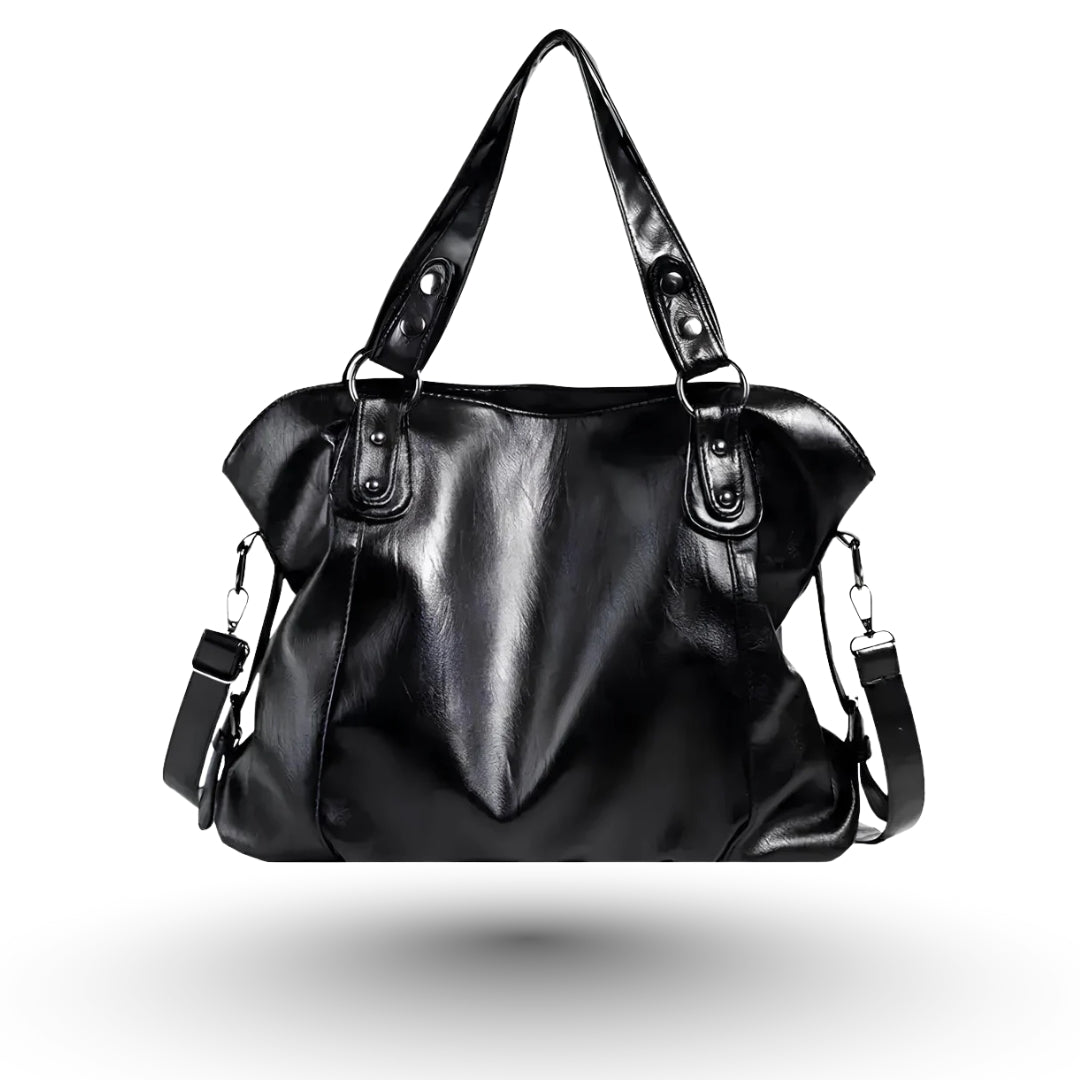 Élora – Sac à main de cours en cuir vegan noir de luxe, design raffiné et fonctionnel pour étudiantes et professionnelles.