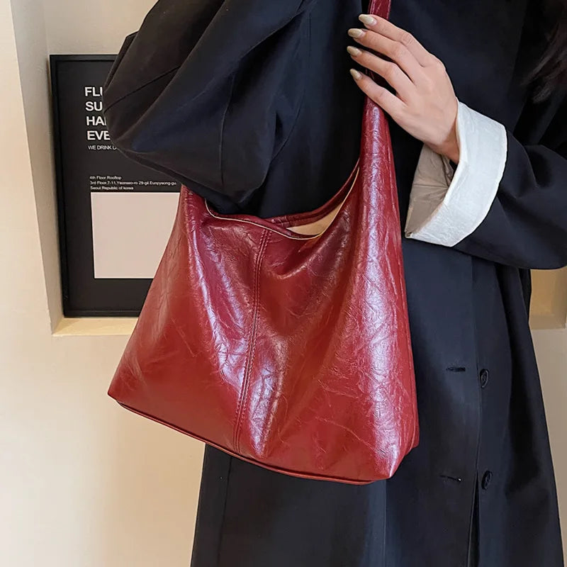 JENNA - Grand Sac à Main Fourre-Tout en Cuir vegan Chic rouge bordeaux 