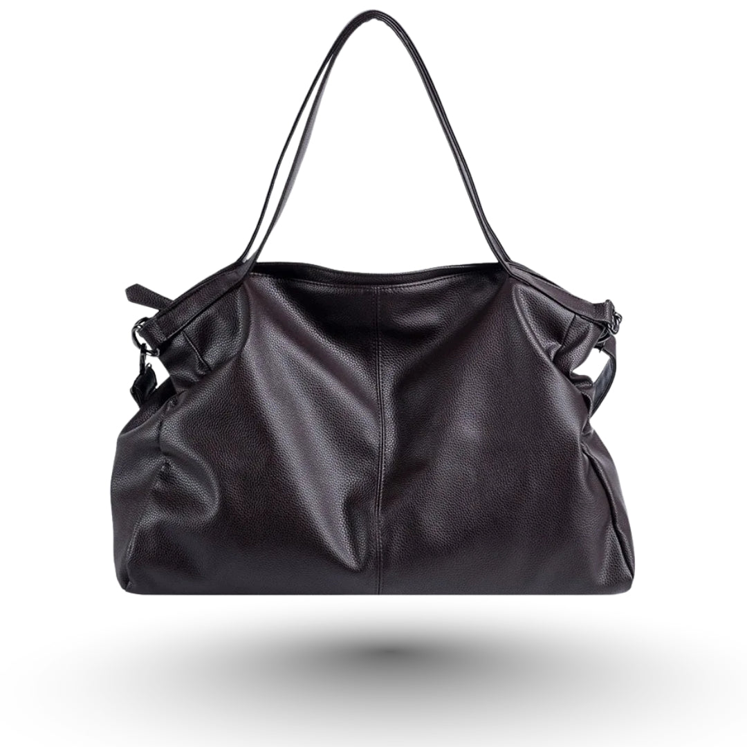 LEA – Sac à main de cours en cuir vegan souple café, élégant et fonctionnel