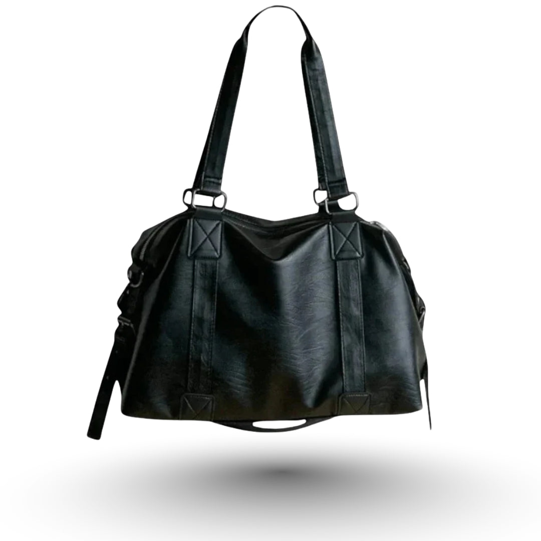 Sac à main de cours LISA élégant en cuir vegan noir, format spacieux pour ordinateur et cahiers