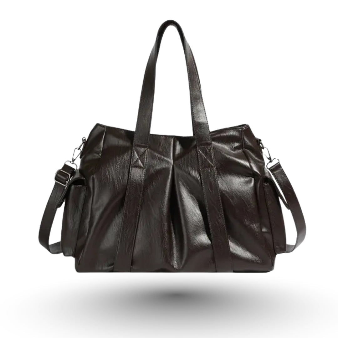 TIPHANY Sac à main de cours ample en cuir vegan souple café, spacieux et raffiné.