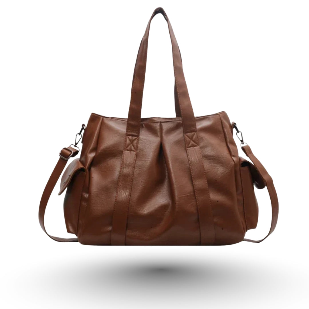 TIPHANY – Sac à main de cours ample en cuir vegan souple marron, spacieux et raffiné.