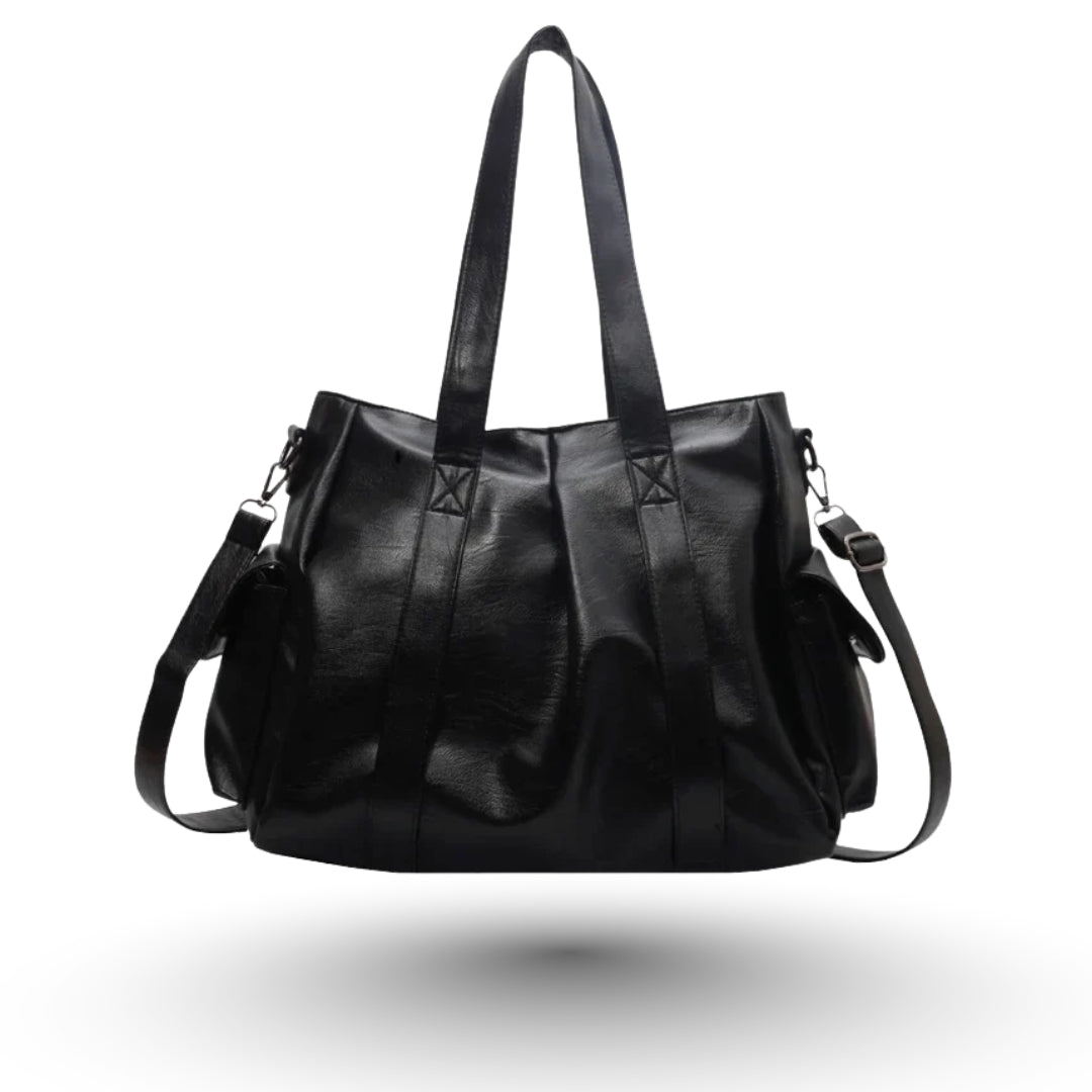 TIPHANY – Sac à main de cours ample en cuir vegan souple noir, spacieux et raffiné.
